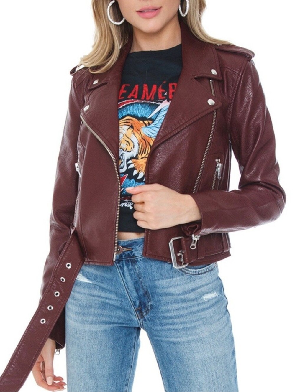 Pistola Tracy moto jacket In Deep Red Mahongany